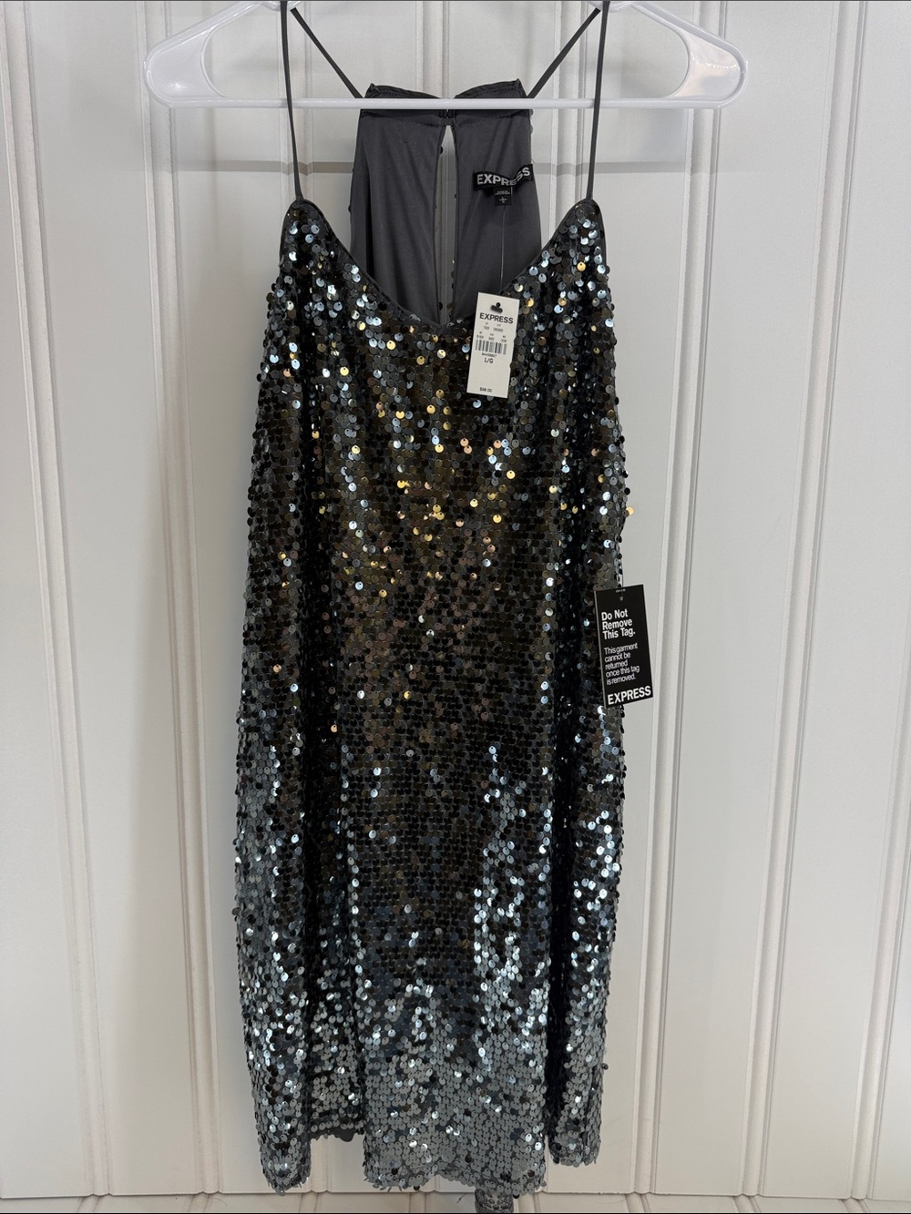 Express Black Sequin Midi Slip Dress